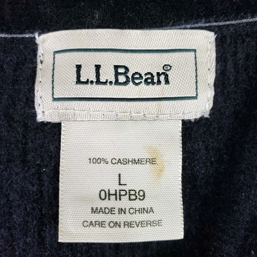 LL Bean Sweater Womens Size Large L Black Full Zip Knit Cashmere LS Hooded